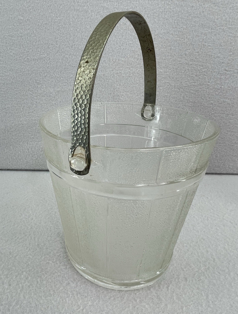 Vintage Anchor Hocking Clear Glass Ice Bucket Metal Handle Retro MCM Barware